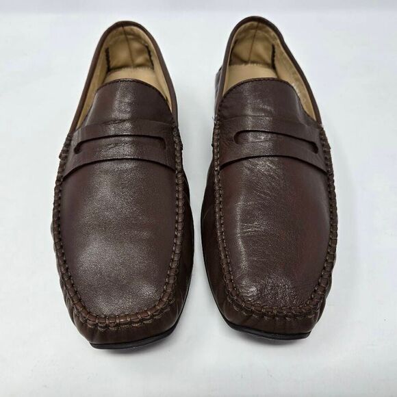 ALDO BRUE BOTTICELLI BROWN CALF LEATHER DRIVING PENNY LOAFER MENS 7 D ITALY - Picture 2 of 8
